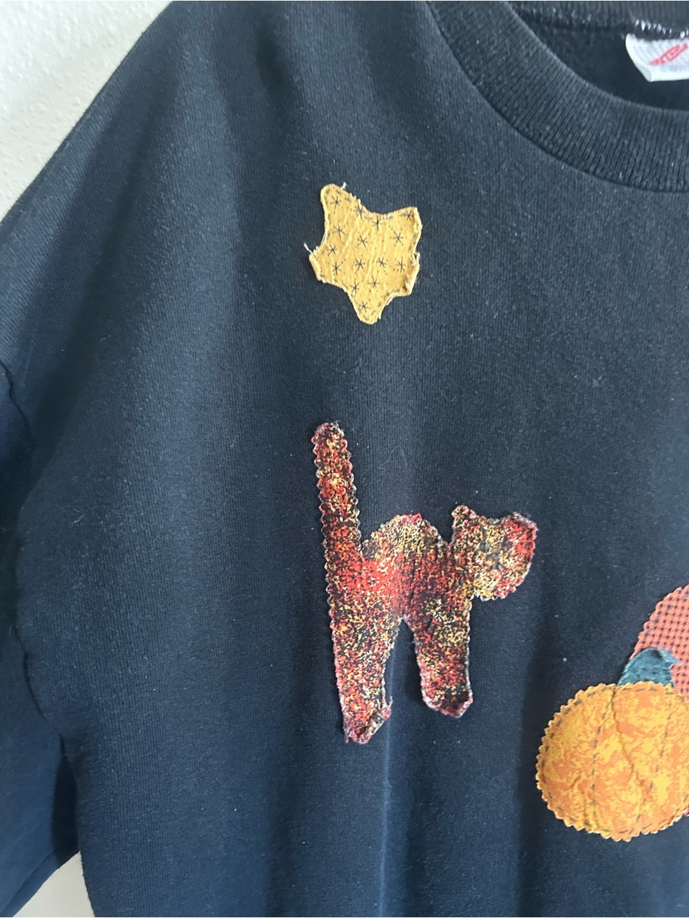 Vintage Jerzees Halloween Patchwork Ghost Pumpkin Crewneck Sweatshirt Womens XL - Picture 3 of 7